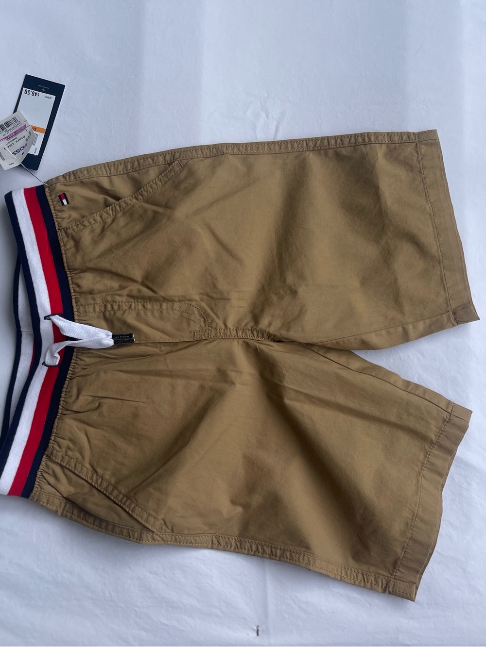 Tommy Hilfiger Tan Shorts with Red-White-Navy Waistband